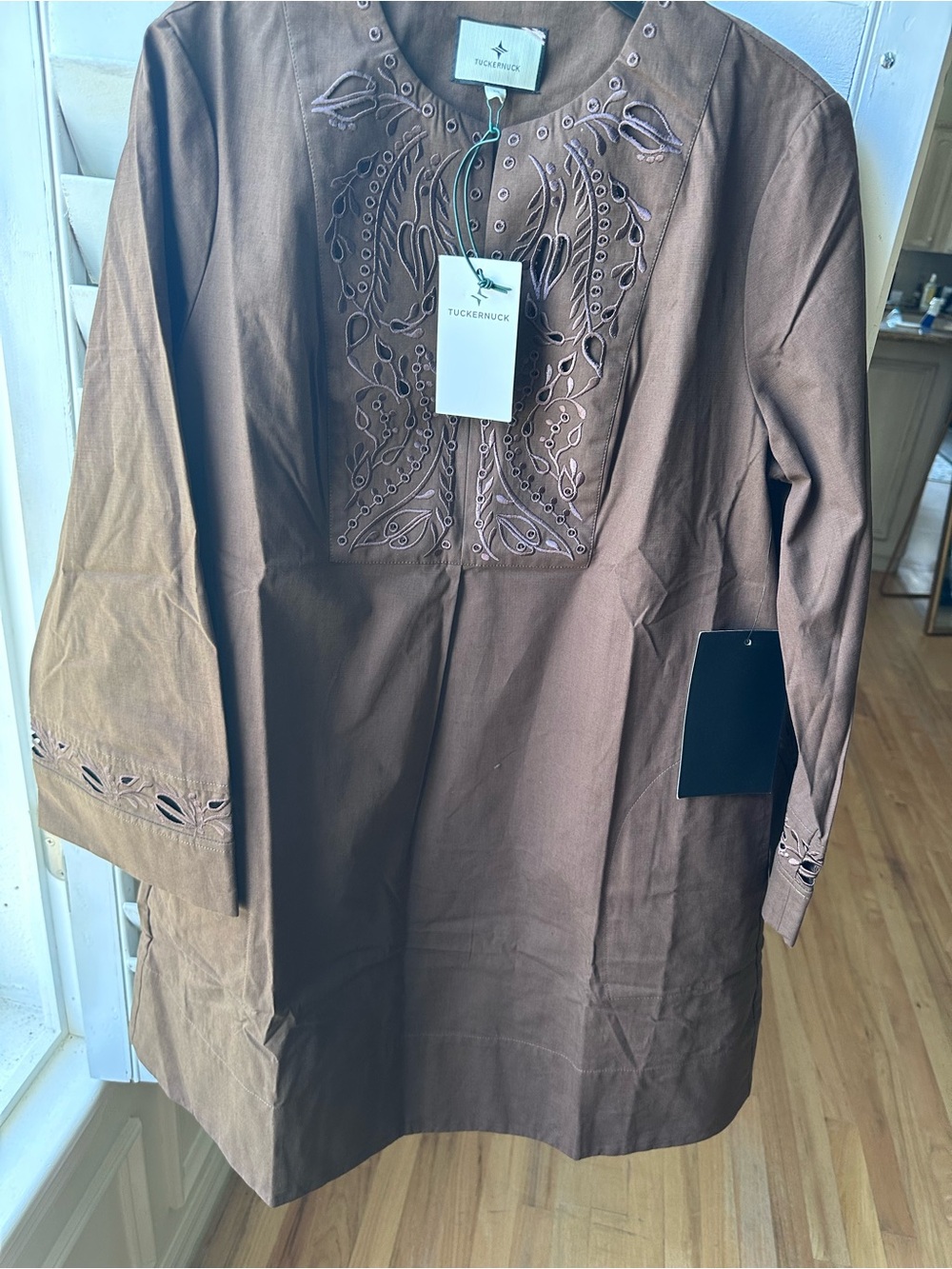Tuckernuck Brown Embroidered Button-Down Tunic